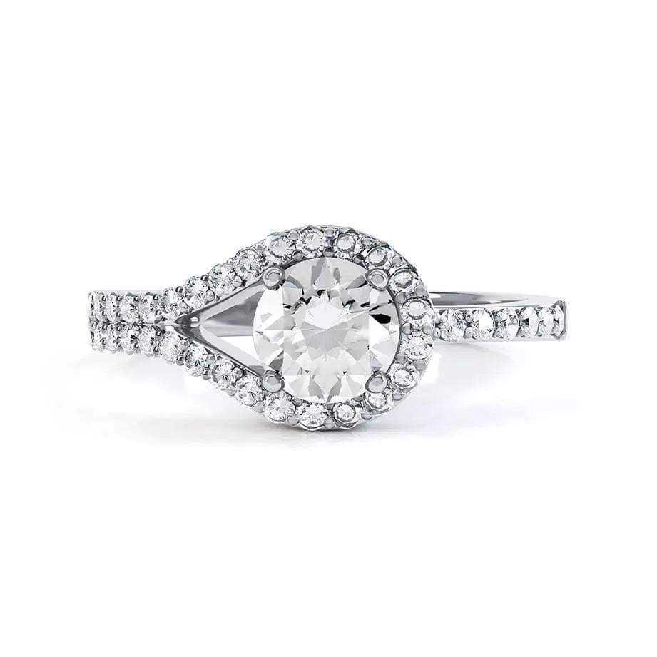 Round cut Natural Diamond loop halo design Platinum Ring - cushionblue