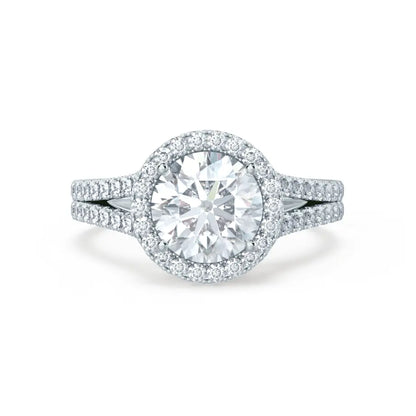 Round cut Natural Diamond Platinum Split Shank Halo Ring - cushionblue