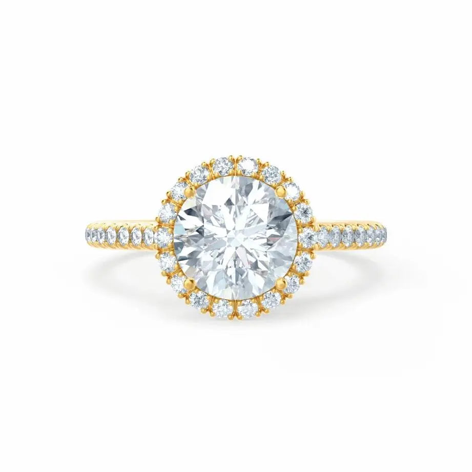 Round cut Natural Diamond Yellow Gold Petite Halo Ring - cushionblue