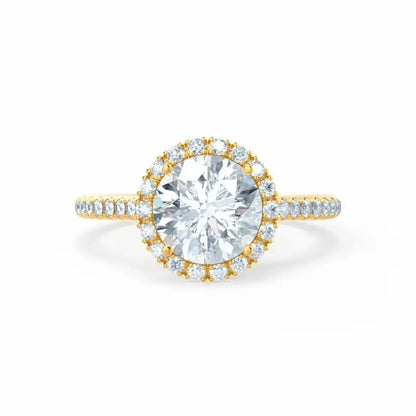 Round cut Natural Diamond Yellow Gold Petite Halo Ring - cushionblue