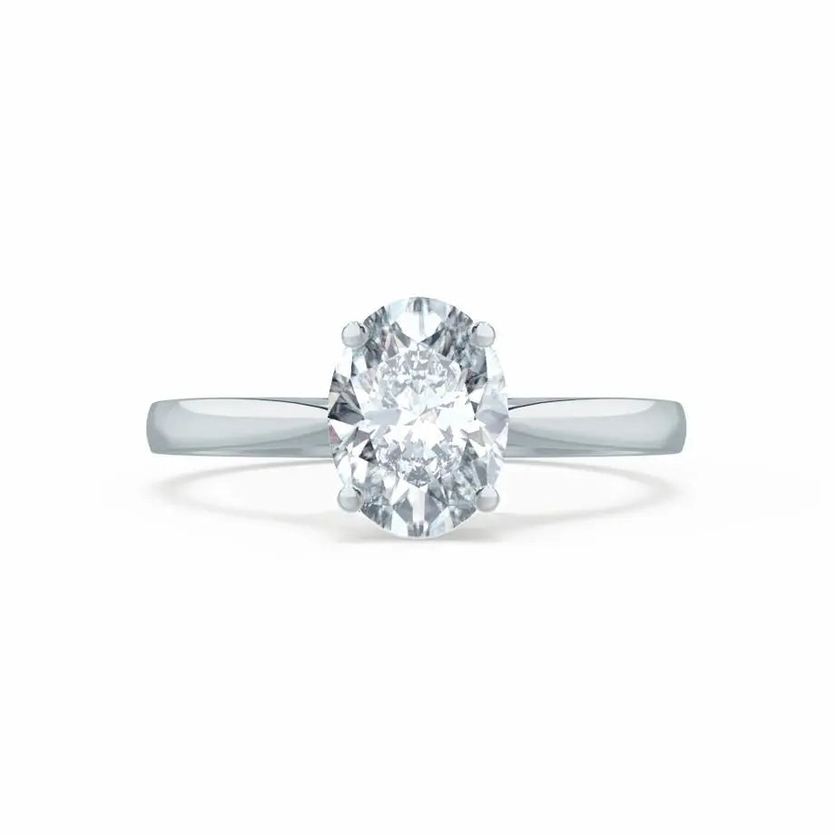 Oval Cut White Gold tapered mount Diamond Solitaire Ring - cushionblue