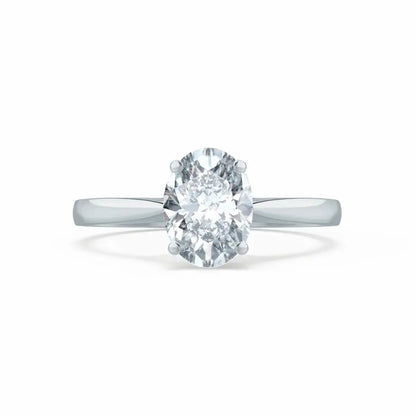 Oval Cut White Gold tapered mount Diamond Solitaire Ring - cushionblue