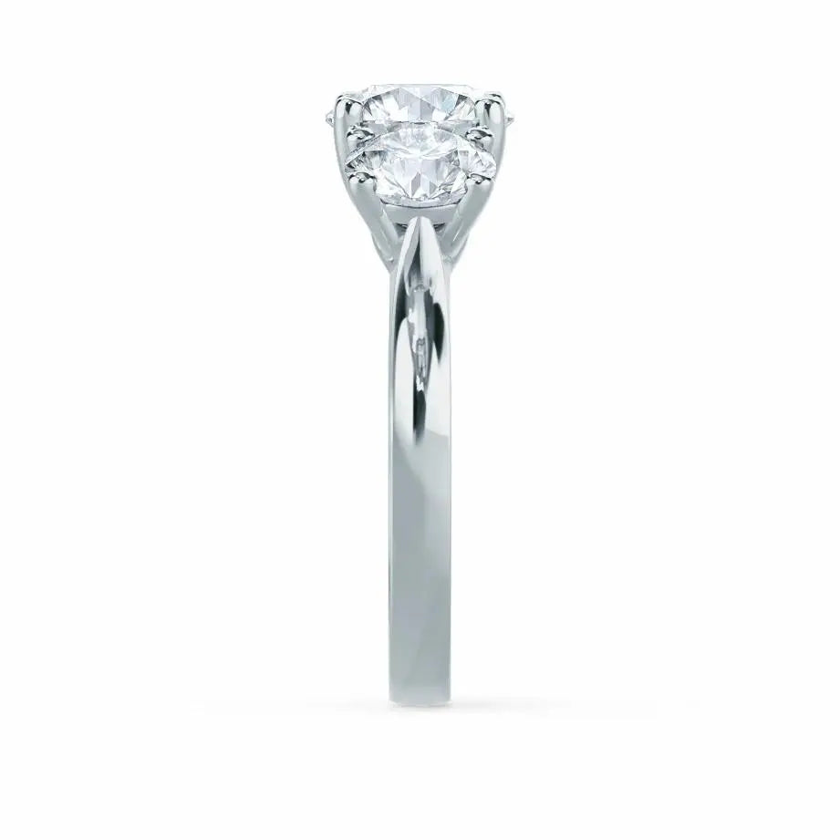 Round Brilliant Cut 3 Stone Set White Gold Trilogy Ring - cushionblue