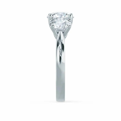 Round Brilliant Cut 3 Stone Set White Gold Trilogy Ring - cushionblue