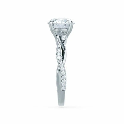 Round Brilliant Cut White Gold Twist Bridal Set Ring - cushionblue