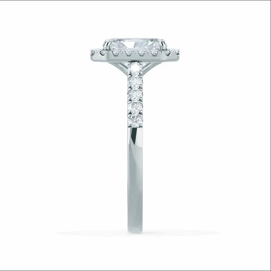 Radiant cut Natural Diamond White Gold Halo Ring - cushionblue