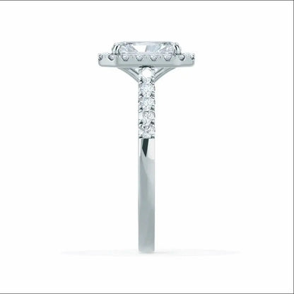 Radiant cut Natural Diamond White Gold Halo Ring - cushionblue