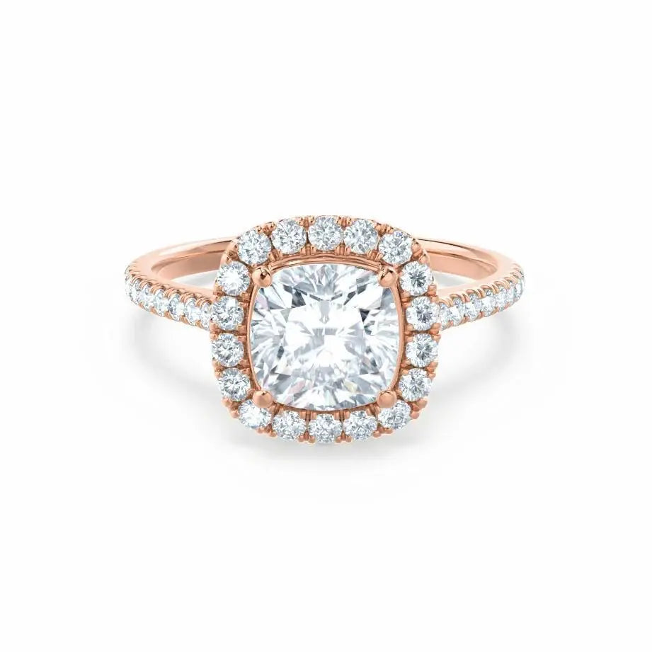 Cushion cut Natural Diamond Rose Gold Halo Ring - cushionblue