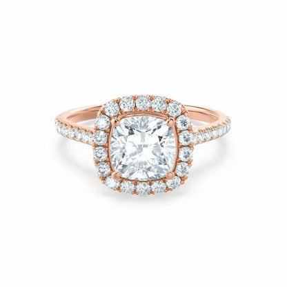 Cushion cut Natural Diamond Rose Gold Halo Ring - cushionblue