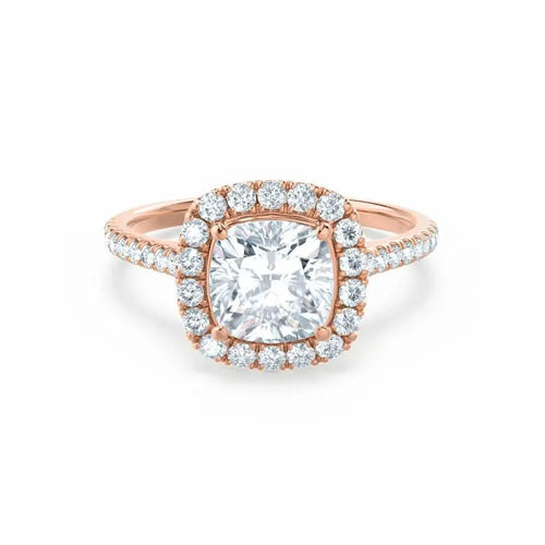 Cushion cut Natural Diamond Rose Gold Halo Ring - cushionblue
