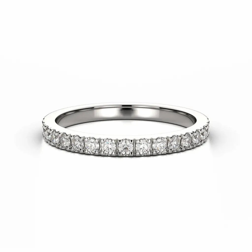 Round Cut White Gold Petite Pavé Bridal Set Ring - cushionblue