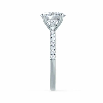 Oval cut Natural Diamond Platinum Shoulder Set Ring - cushionblue