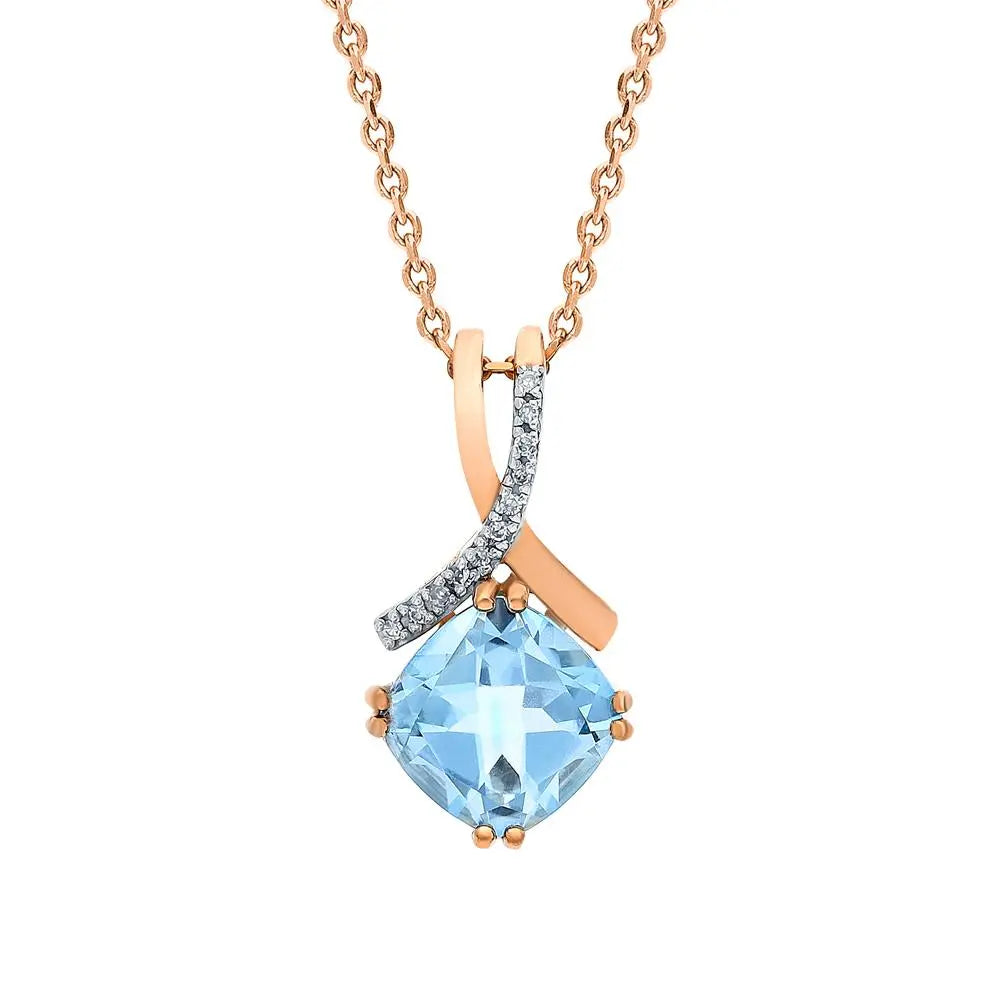 Rose Gold Cushion pendant necklace with topaz and diamonds - cushionblue