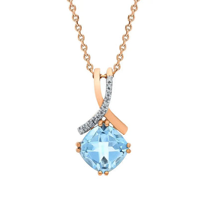 Rose Gold Cushion pendant necklace with topaz and diamonds - cushionblue