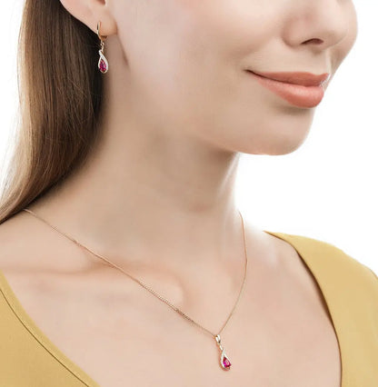 Rose Gold Latch back earrings with Synthetic Rubies and diamonds - cushionblue