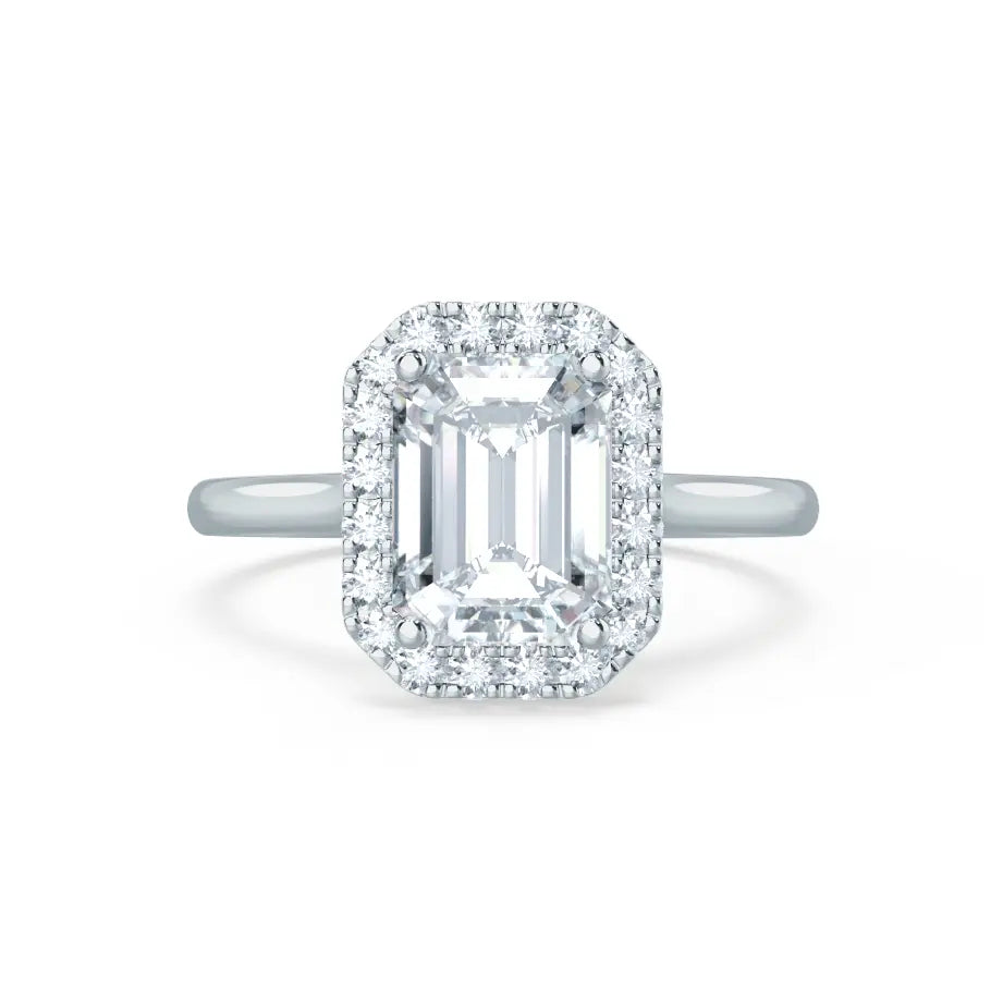 Emerald Cut Natural Diamond Platinum Halo Ring (1.75ct) - cushionblue
