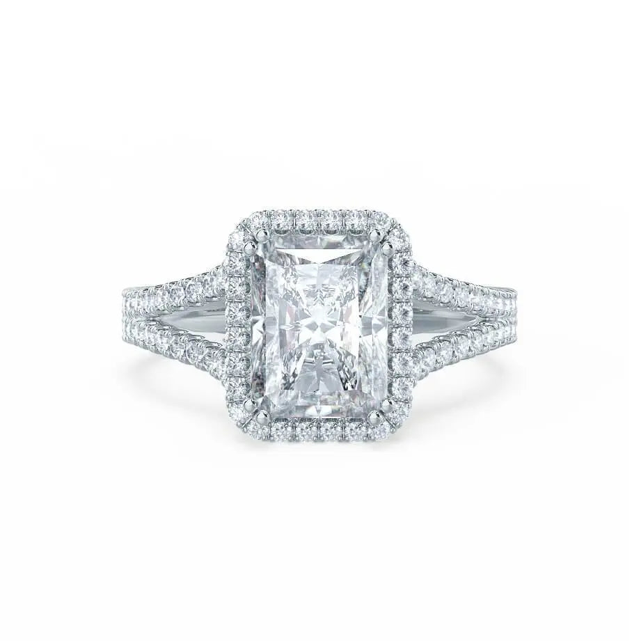 Radiant cut Natural Diamond Platinum Split Shank Halo Ring - cushionblue