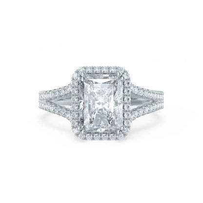 Radiant cut Natural Diamond Platinum Split Shank Halo Ring - cushionblue