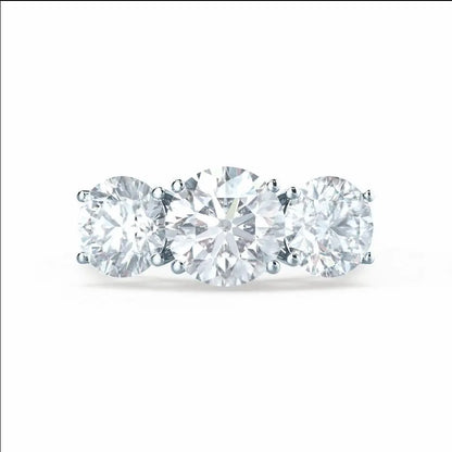 Round Brilliant Cut White Gold Trilogy Ring - cushionblue