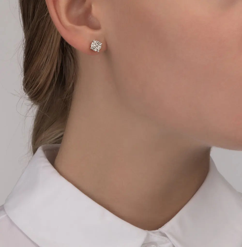 Yellow Gold Studs with screws earrings with diamonds(0.15ct, 0.13ct) Cushionblue