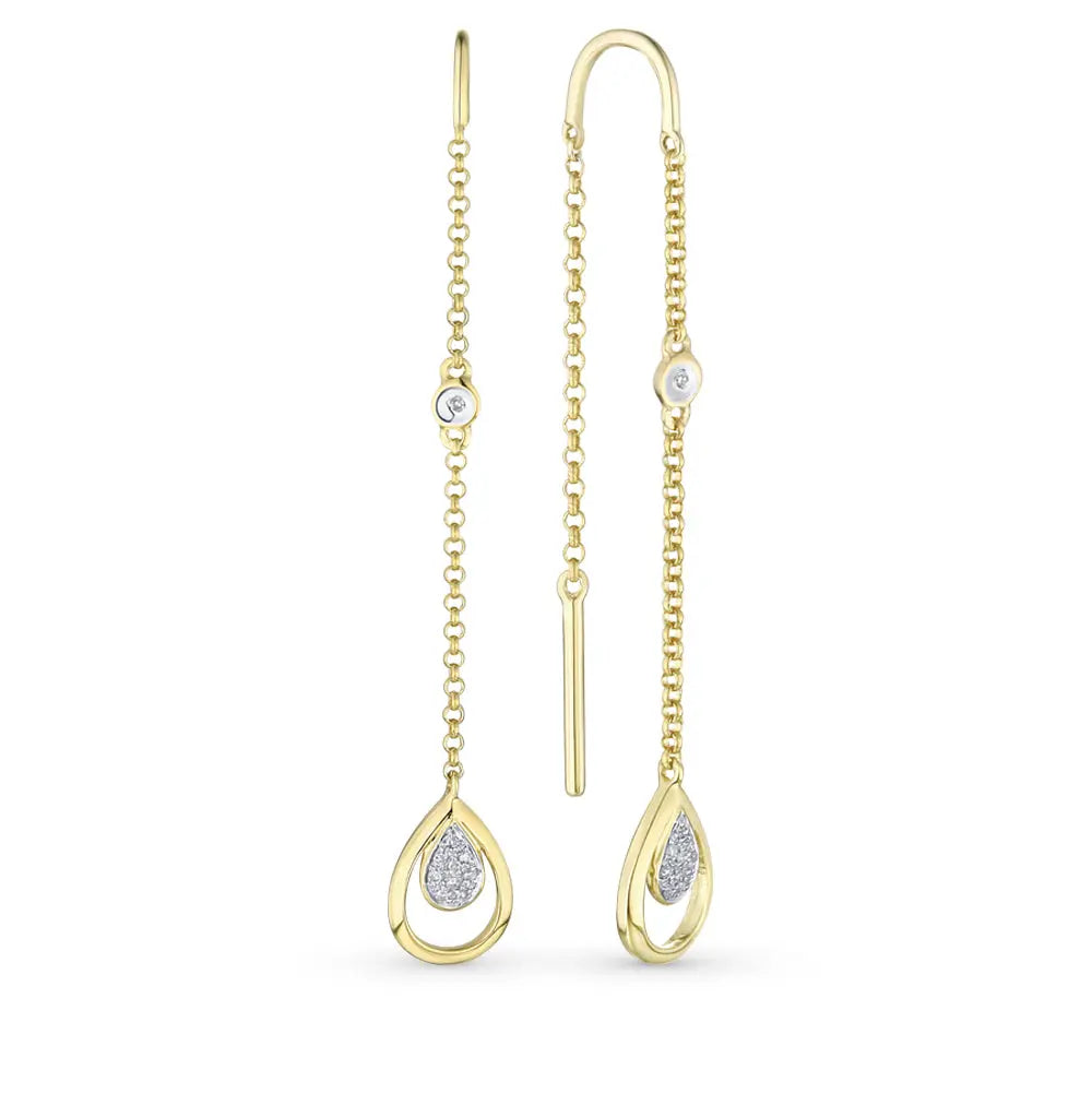 Yellow Gold Simple string earrings with diamonds(0.04ct) - cushionblue