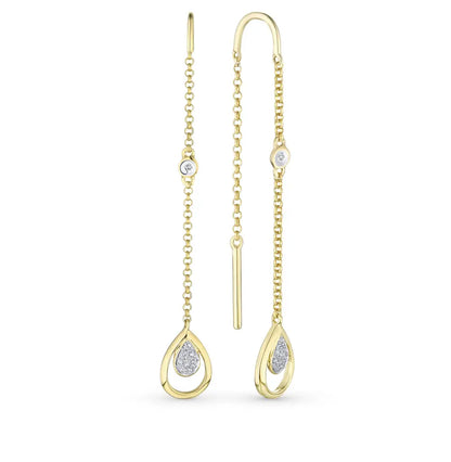 Yellow Gold Simple string earrings with diamonds(0.04ct) - cushionblue