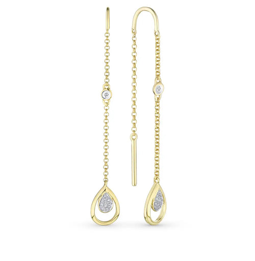 Yellow Gold Simple string earrings with diamonds(0.04ct) - cushionblue