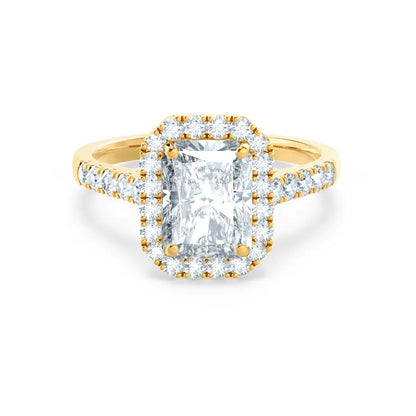 Radiant cut Natural Diamond Yellow Gold Halo Ring - cushionblue