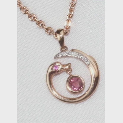 Rose Gold Round pendant necklace with tourmalines, rubies and diamonds