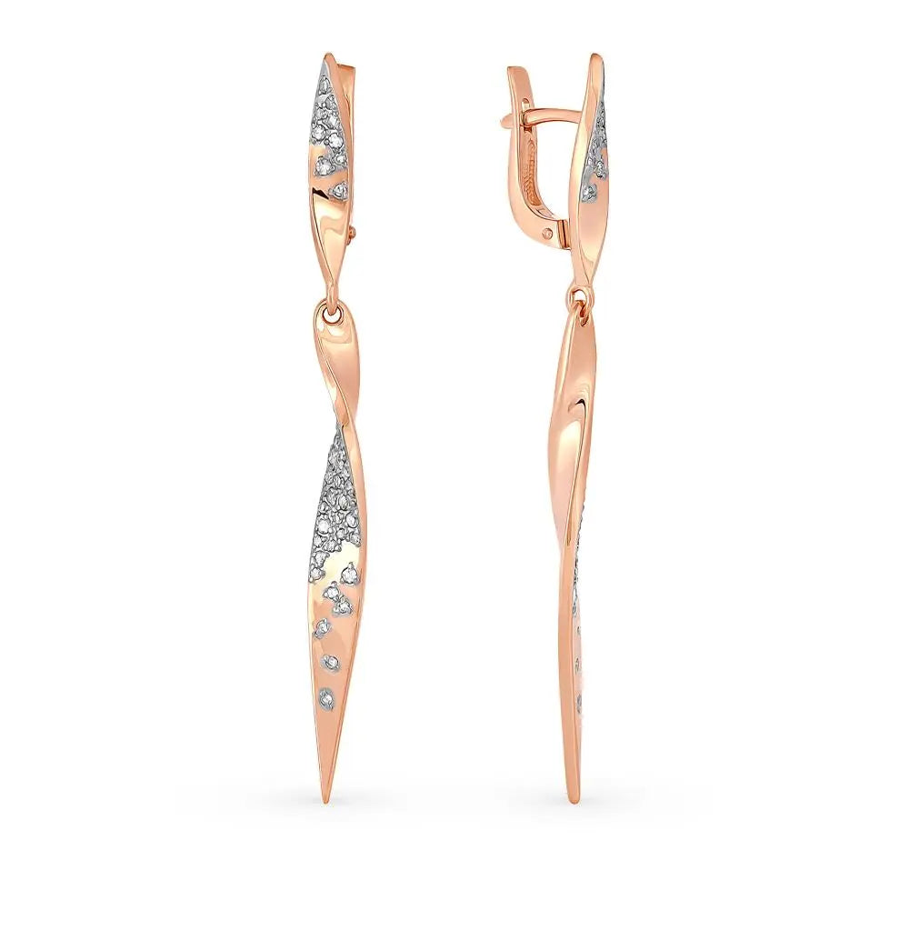 Rose Gold Latch back Unique earrings with diamonds (0.36 ct) - cushionblue