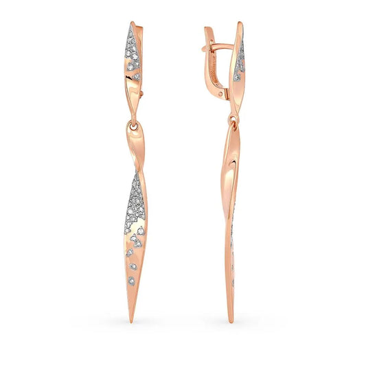 Rose Gold Latch back Unique earrings with diamonds (0.36 ct) - cushionblue