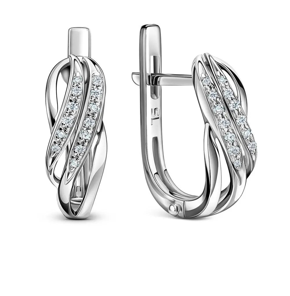 White Gold Latch back earrings with diamonds(0.04 ct) - cushionblue