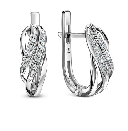 White Gold Latch back earrings with diamonds(0.04 ct) - cushionblue