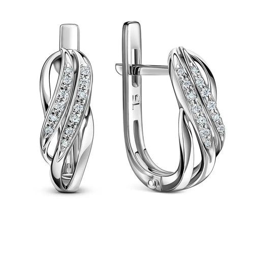 White Gold Latch back earrings with diamonds(0.04 ct) - cushionblue
