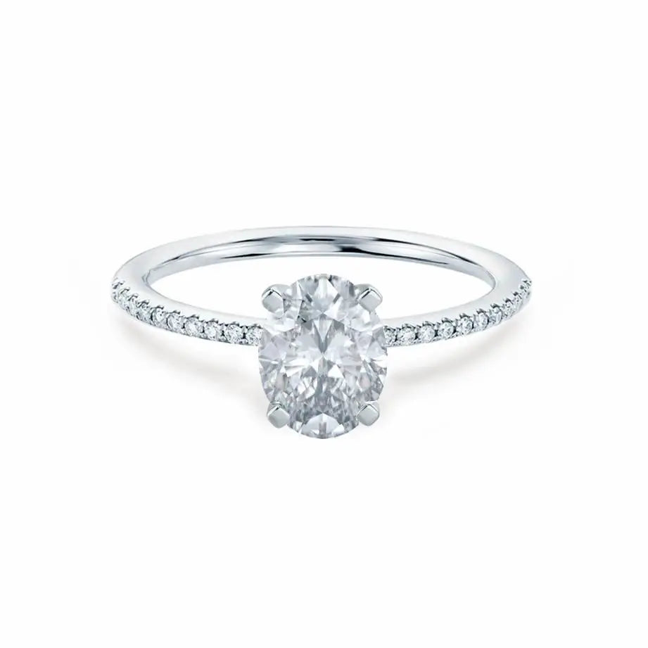 Oval Cut Petite Pavé Platinum Shoulder Set Solitaire Ring - cushionblue