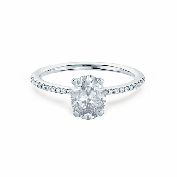 Oval Cut Petite Pavé Platinum Shoulder Set Solitaire Ring - cushionblue
