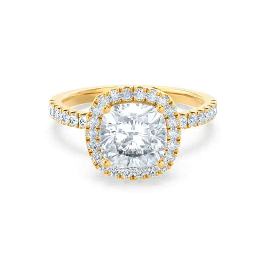 Cushion cut Natural Diamond Yellow Gold Halo Ring 0.33ct - cushionblue
