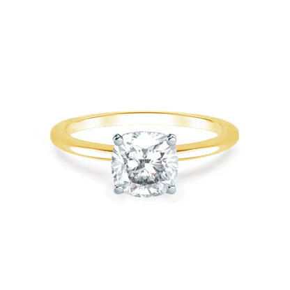 Cushion Cut Two-tone Yellow Gold Petite Pavé Plain Mount Solitaire Ring - cushionblue