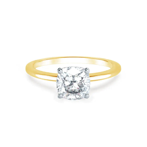 Cushion Cut Two-tone Yellow Gold Petite Pavé Plain Mount Solitaire Ring - cushionblue