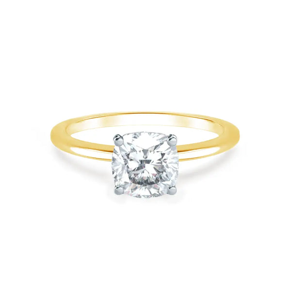 Cushion Cut Two-tone Yellow Gold Petite Pavé Plain Mount Solitaire Ring - cushionblue