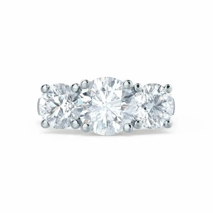 Round Brilliant Cut 3 Stone Set White Gold Trilogy Ring - cushionblue
