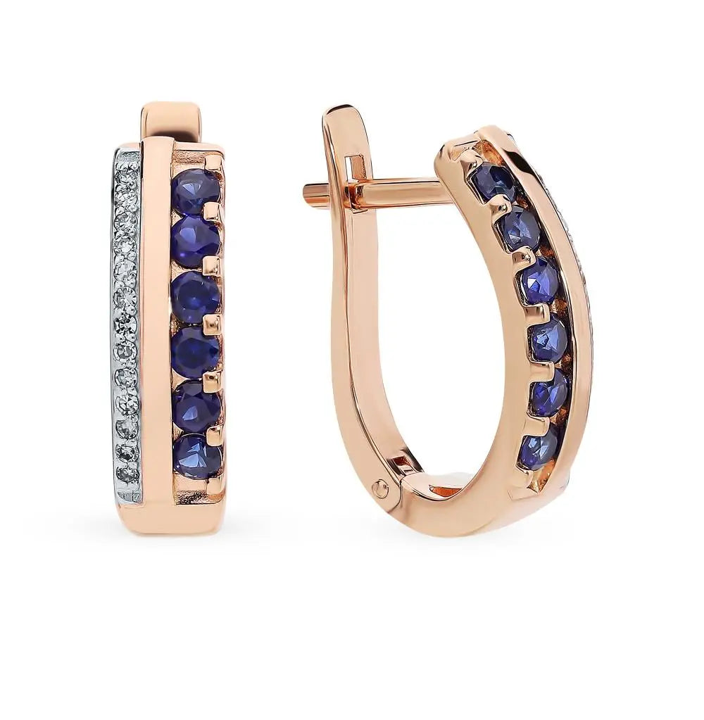 Rose Gold Latch back earrings with Synthetic Sapphires diamonds - cushionblue