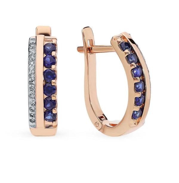 Rose Gold Latch back earrings with Synthetic Sapphires diamonds - cushionblue