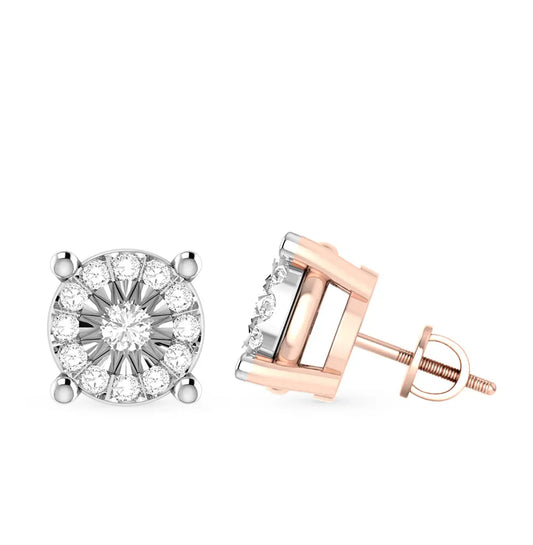 Rose Gold Studs with screws earrings with diamonds(0.10ct, 0.17ct) Cushionblue
