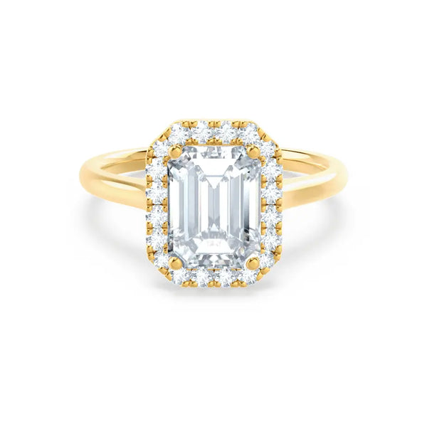 Emerald Cut Natural Diamond Yellow Gold Halo Ring (1.75ct) - cushionblue