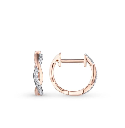 Rose Gold Unique Huggie earrings with diamonds(0.03 ct) - cushionblue