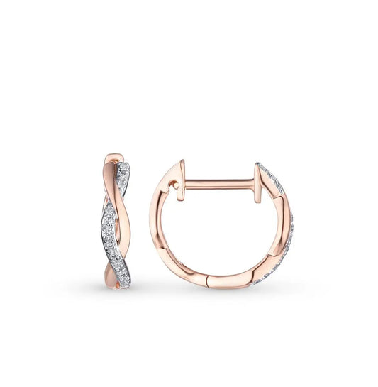 Rose Gold Unique Huggie earrings with diamonds(0.03 ct) - cushionblue