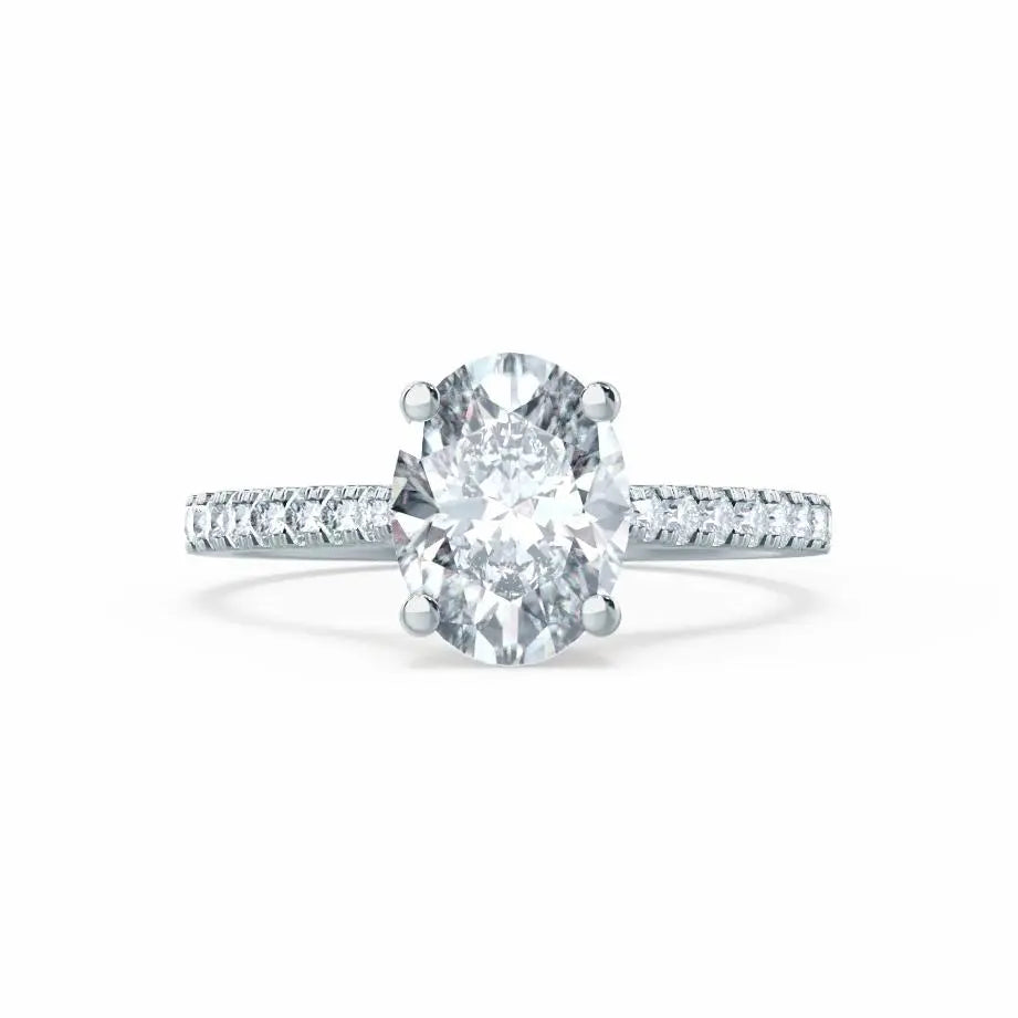 Oval cut Natural Diamond White Gold Shoulder Set Ring - cushionblue
