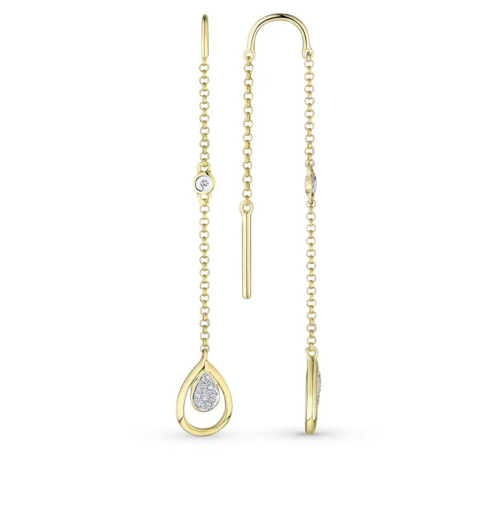Yellow Gold Simple string earrings with diamonds(0.04ct) - cushionblue