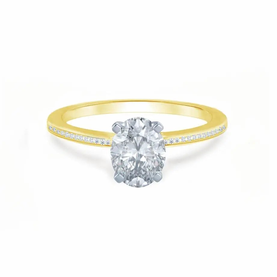 Oval Cut Two-tone Yellow Gold Petite Channel Set Solitaire Ring - cushionblue